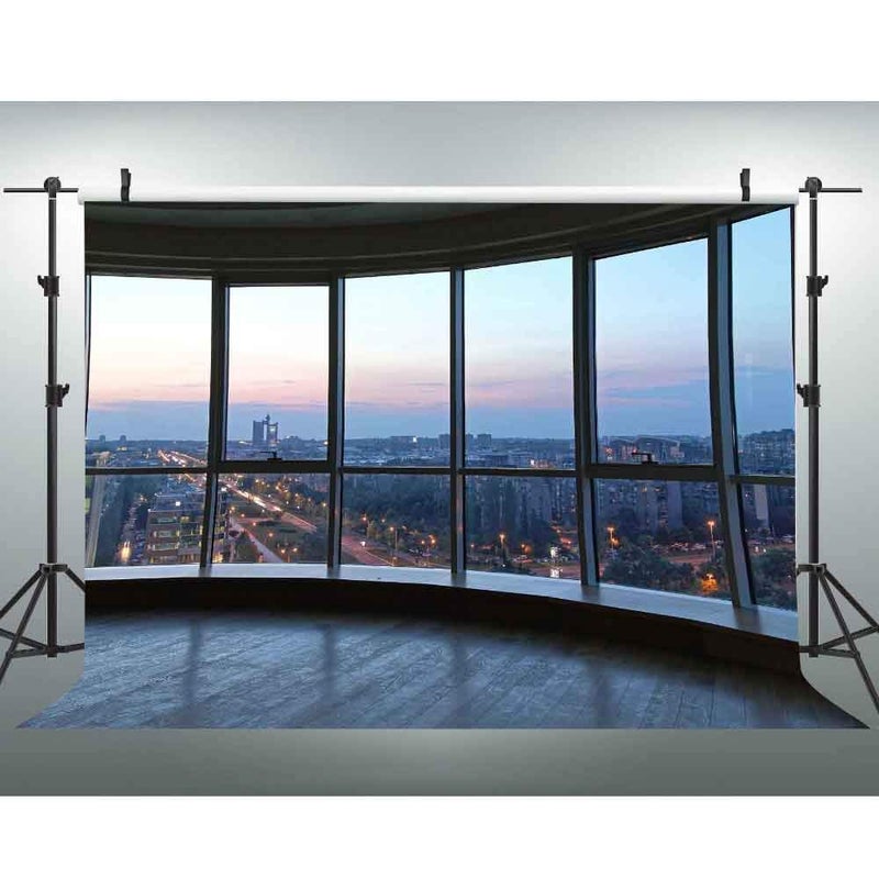 EOA 7(W) x5(H) FT Window City View Business Backdrop Office Wooden Floor Background Portrait Meeting Urban Backdrop Banner Studio Props - Image 1